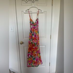 Floral Maxi Dress - Pink and Orange